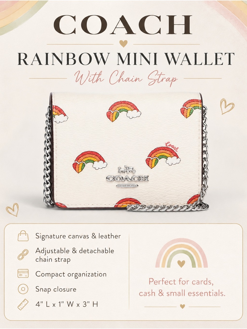 🌈Coach Rainbow Print Mini Wallet Chain Crossbody